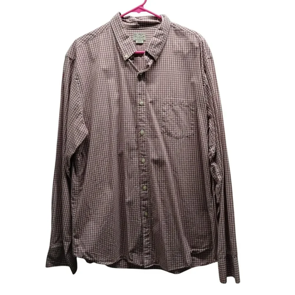 Tailored by J Crew Men's Size XL Long Sleeve Red Gingham Button-Up Cotton Shirt